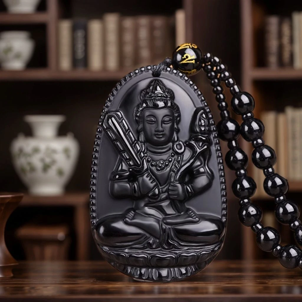 普陀山黑曜本命吊坠12生肖守护项链天然男女款毛衣链情侣饰品