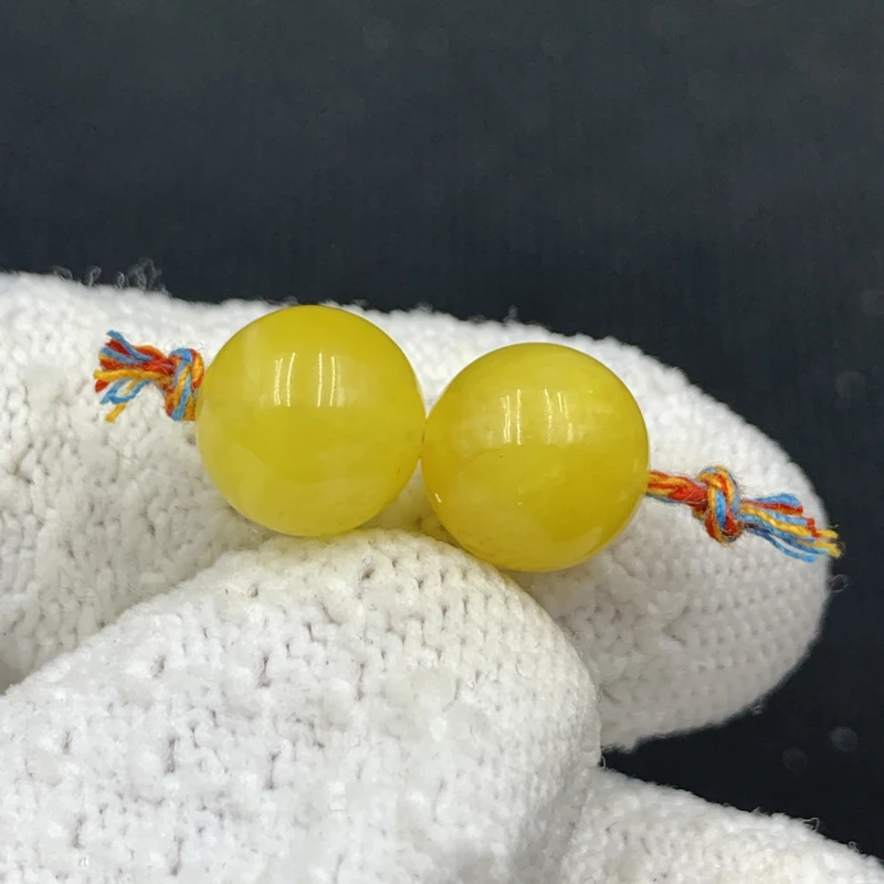Y1555原矿俄料尺寸10.2mm蜜蜡单珠圆珠一对文玩隔珠配饰微瑕放漏