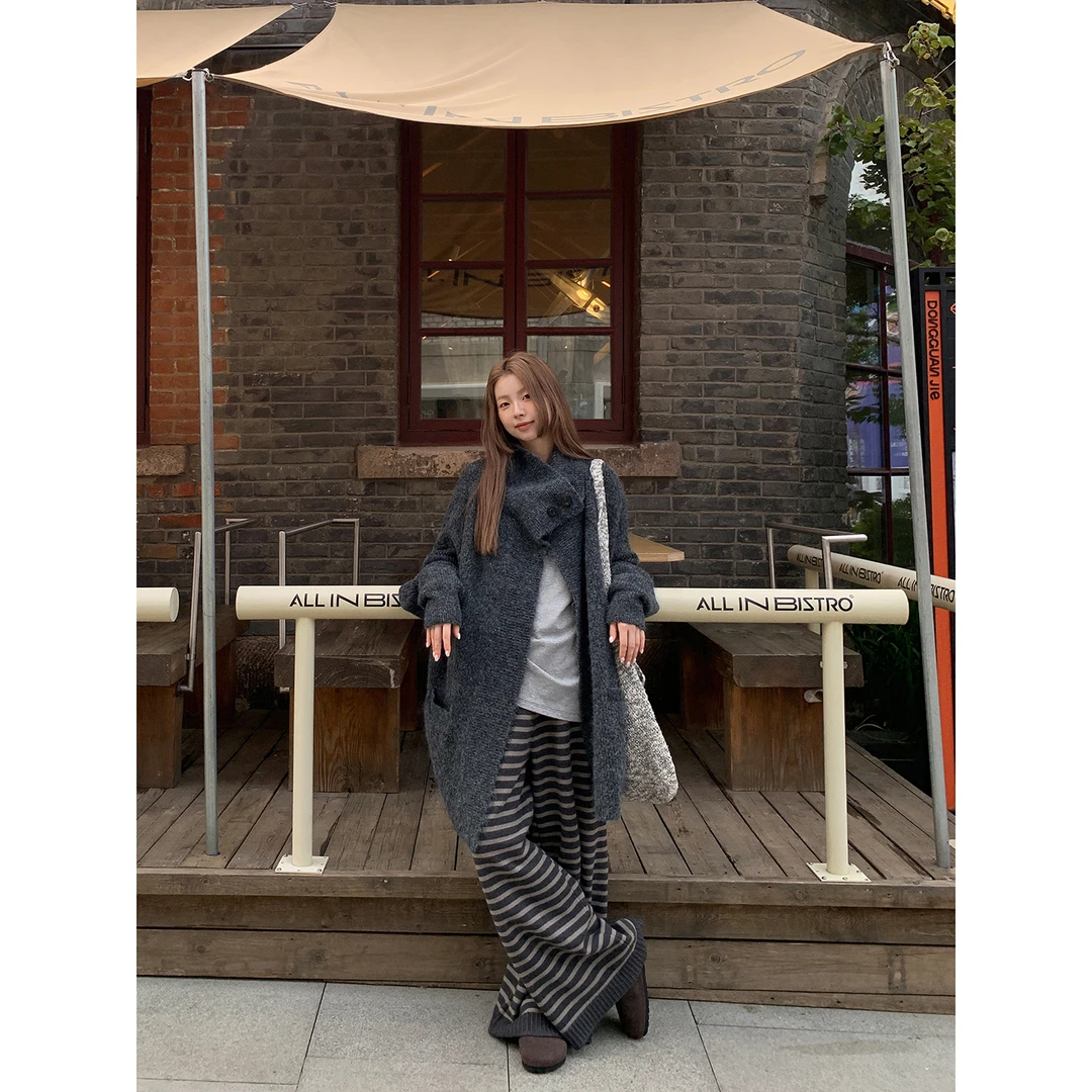 【音乐喷泉短款】秋季欧式落肩毛呢慵懒感宽松休闲针织衫B853#