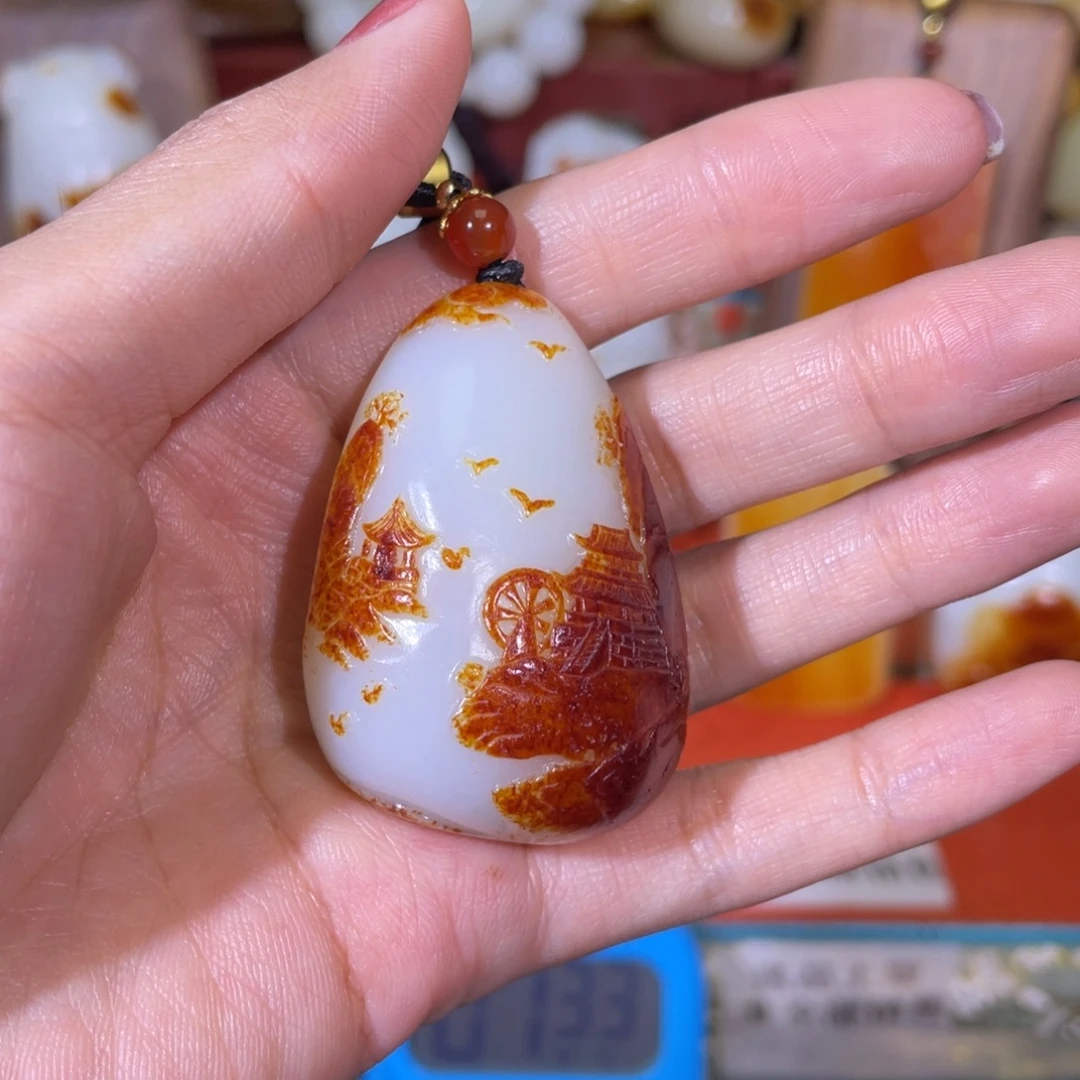 禄***。和田玉未镶嵌挂件