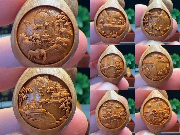 【铁核山水】苏工雕刻山溪行客人物在山水之间梅林铁核雕彭凯本宫