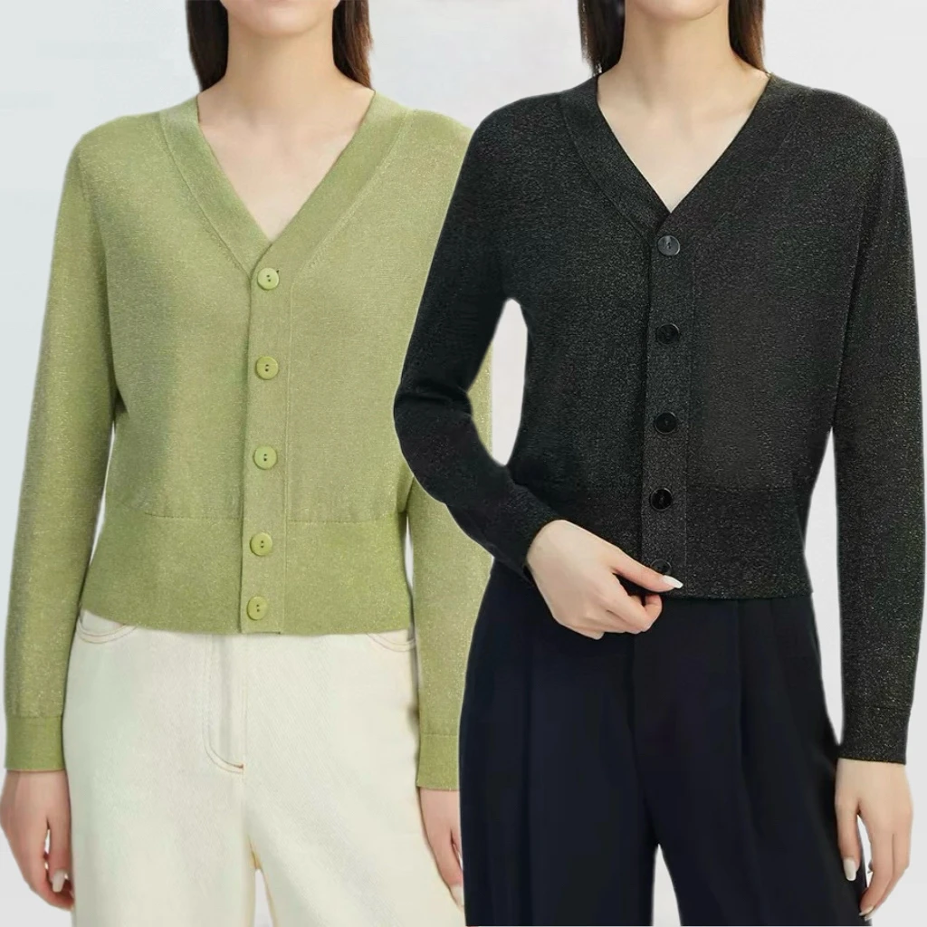 商场同款女装2025百搭V领显瘦冰丝空调衫针织开衫薄款上衣A400713