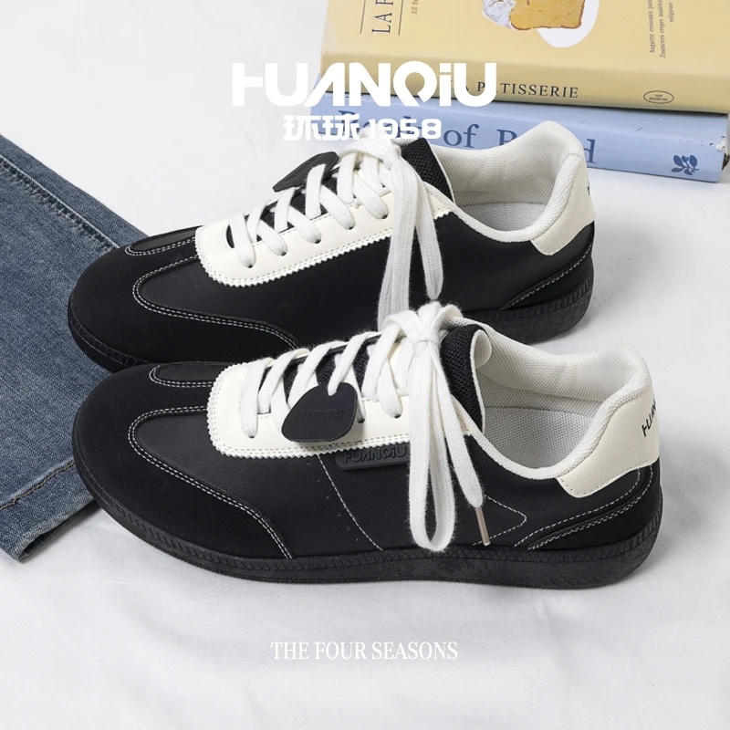 环球黑白复古德训鞋男款秋季2025新款轻便内增高板鞋潮流秋季男鞋