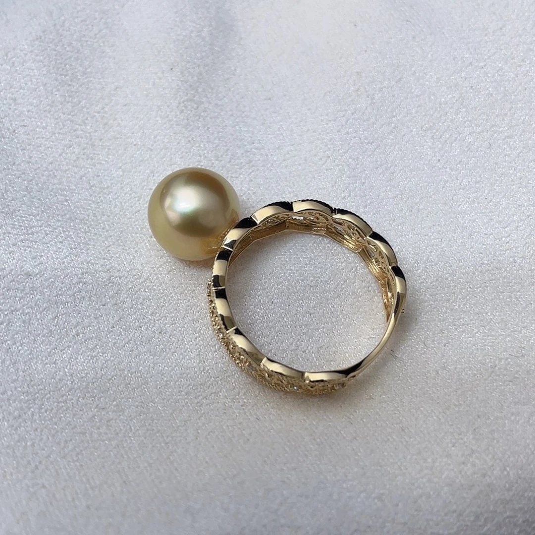 戒指18K金镶嵌海水珍珠金珠