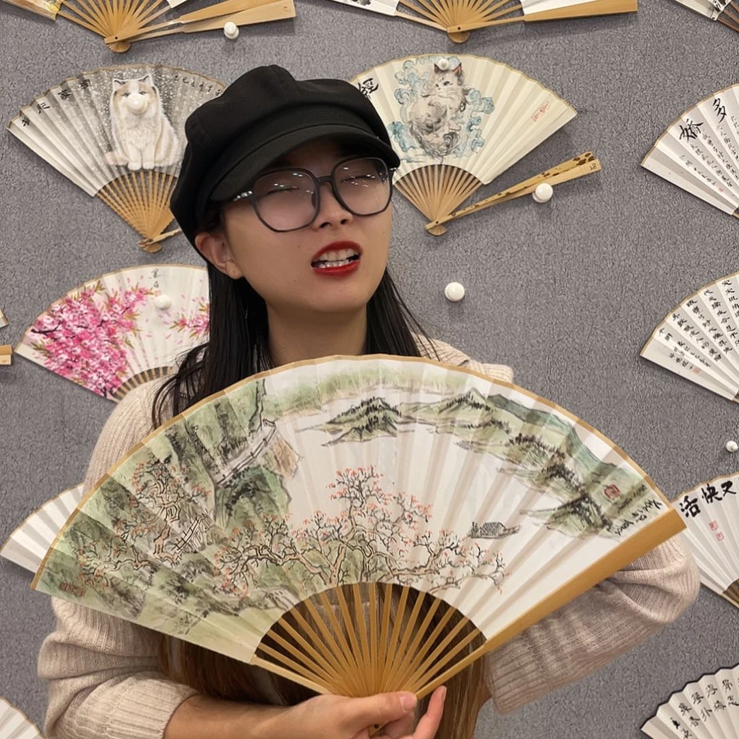 书法95寸玉竹-纯手绘-文玩扇骨（默认粘好）