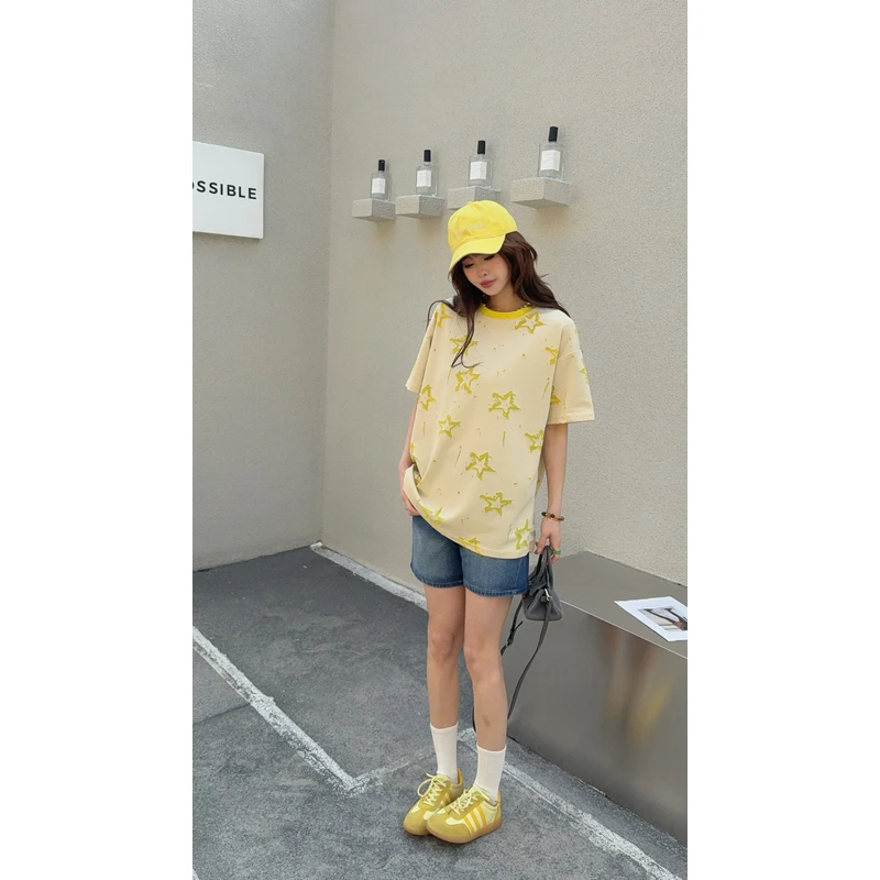0439【夏季新款】重工破旧星星圆领短袖（60112）