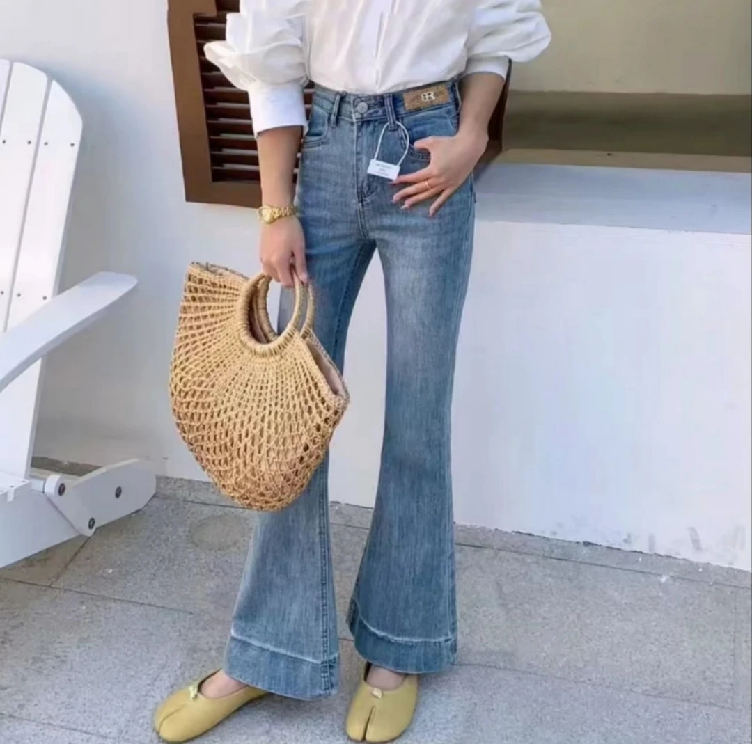 潮流弹力设计微喇裤高腰显瘦显腿长早春显高爆款微喇牛仔裤女6137