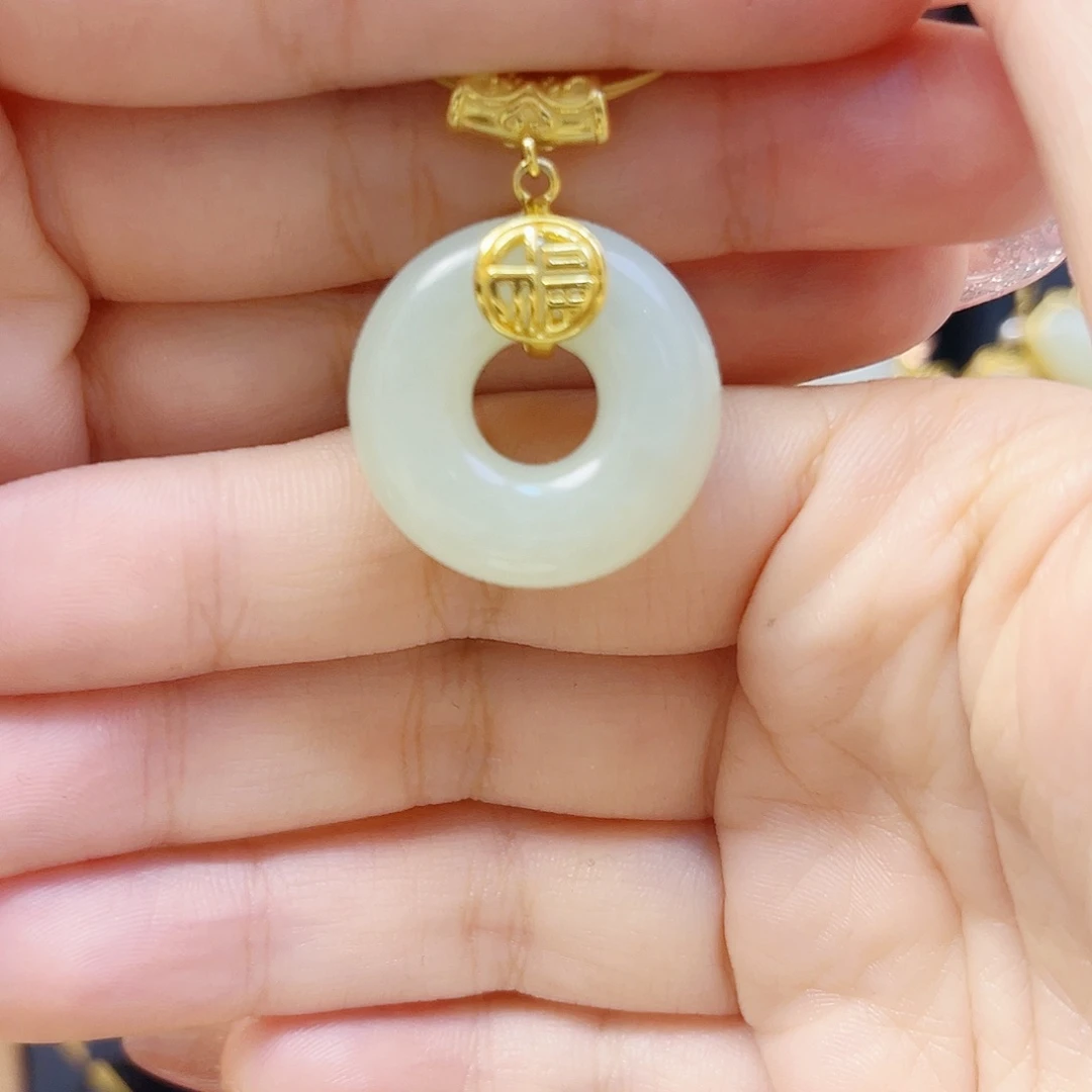 和田玉银S925镀金镶嵌颈饰