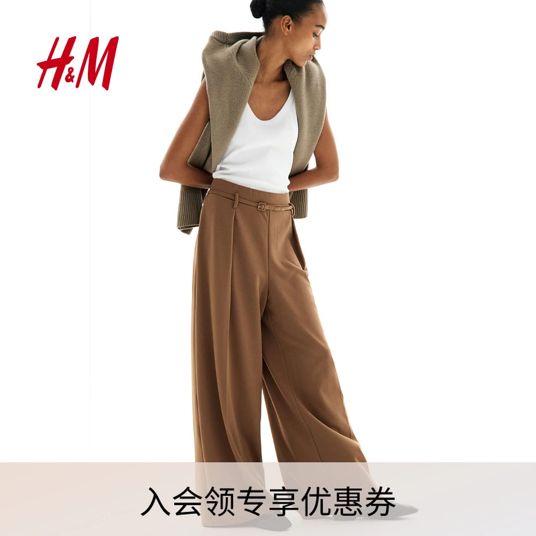 HM2025秋季新款女装老钱风流光风松紧带宽松休闲阔腿裤1264858