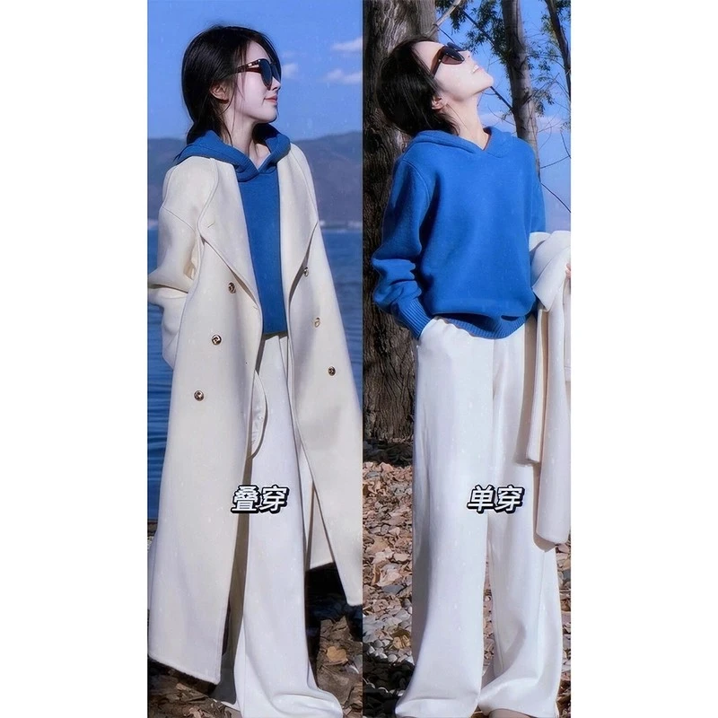 秋季套装女2025新款韩系温柔气质克莱因蓝毛衣搭显瘦休闲裤两件套