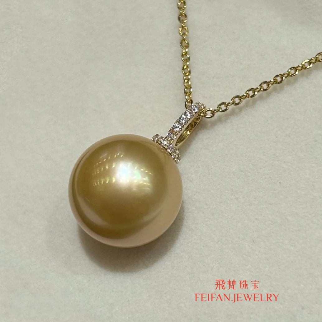 链子925银 【飛梵•18】13-14mm正圆极光浓金万能扣镶钻（K黄）0095