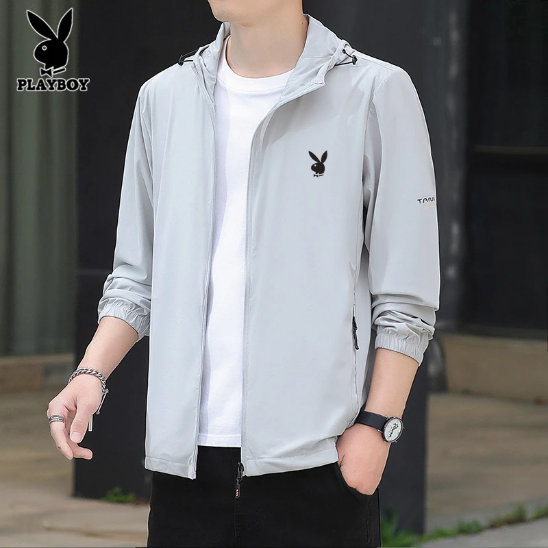 PLAYBOY/花花公子冰丝防晒衣男士钓鱼服速干防紫外线可脱帽防晒服