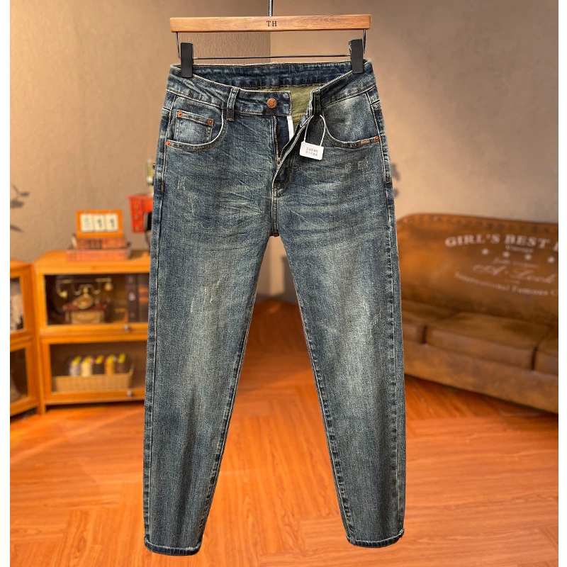 2025秋冬新款复古百搭蓝色弹力修身小脚牛仔裤男高端爆款休闲裤子