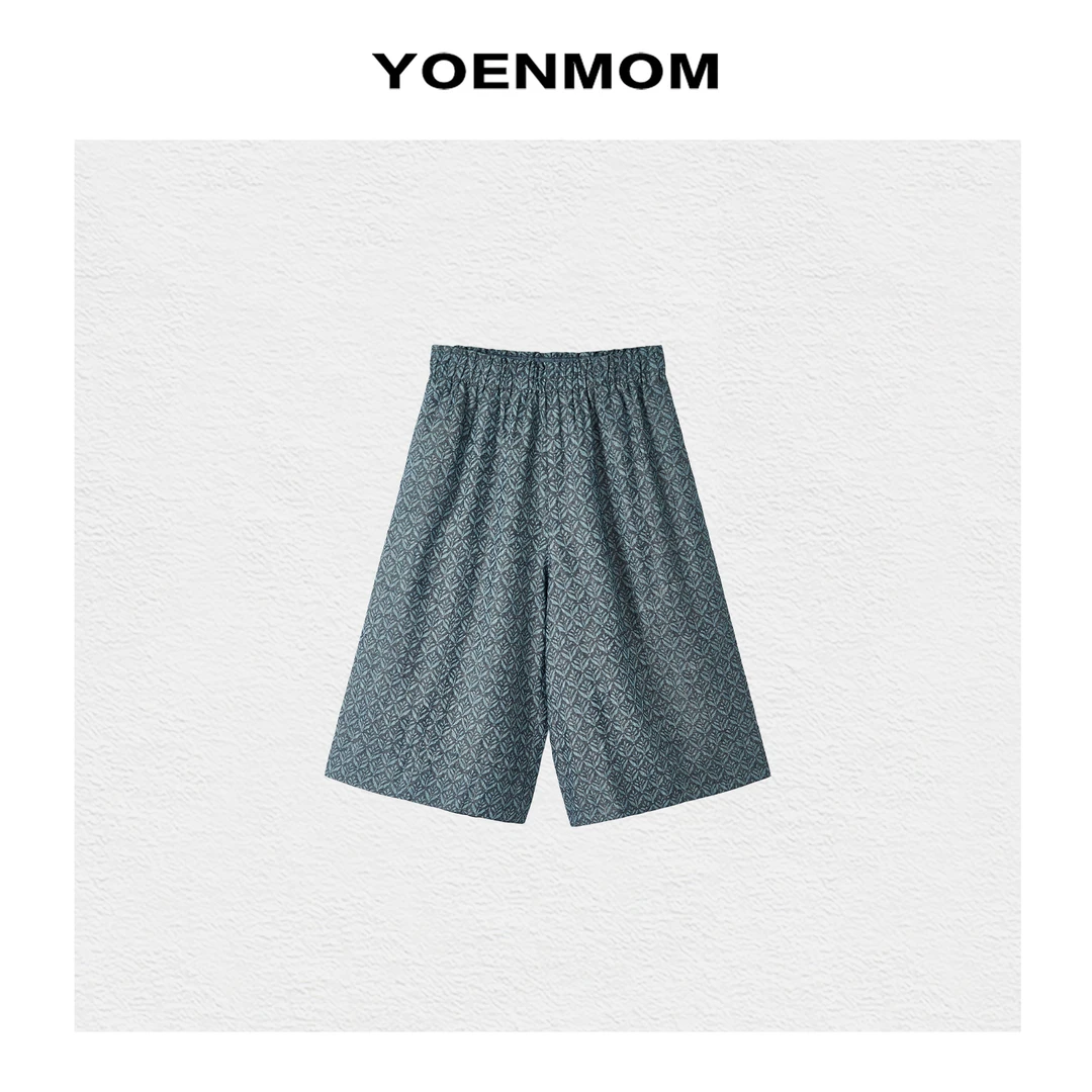 YOENMOM·森系密语·意大利进口100亚麻小众设计复古印花七分阔腿裤