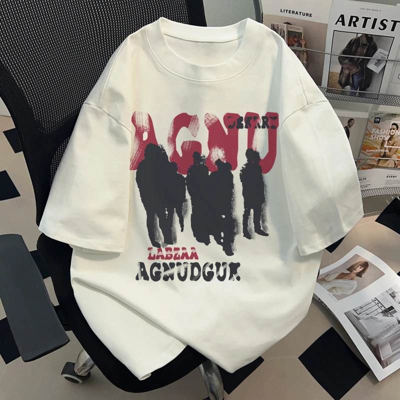 jtrt美式复古抽象涂鸦摇滚风短袖T恤男女夏季潮牌高街情侣装上衣