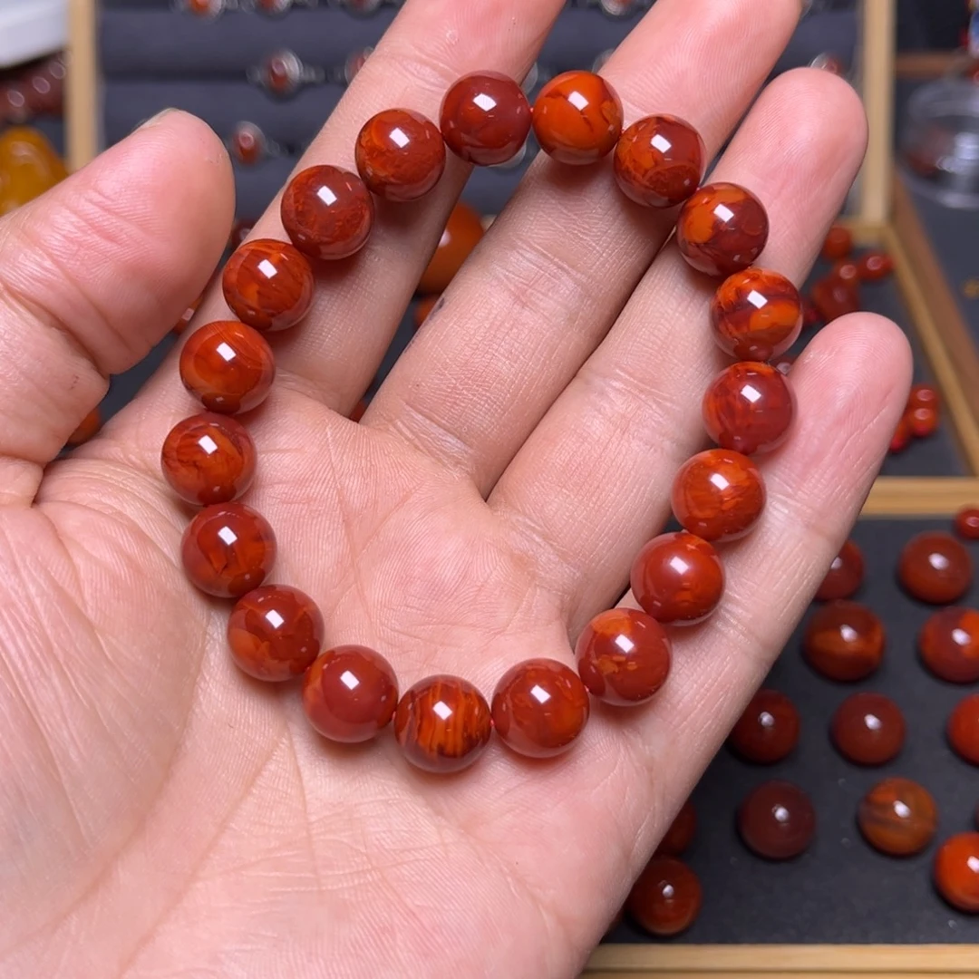 南红玛瑙未镶嵌手串原矿瓦西火焰纹单圈手串10mm+