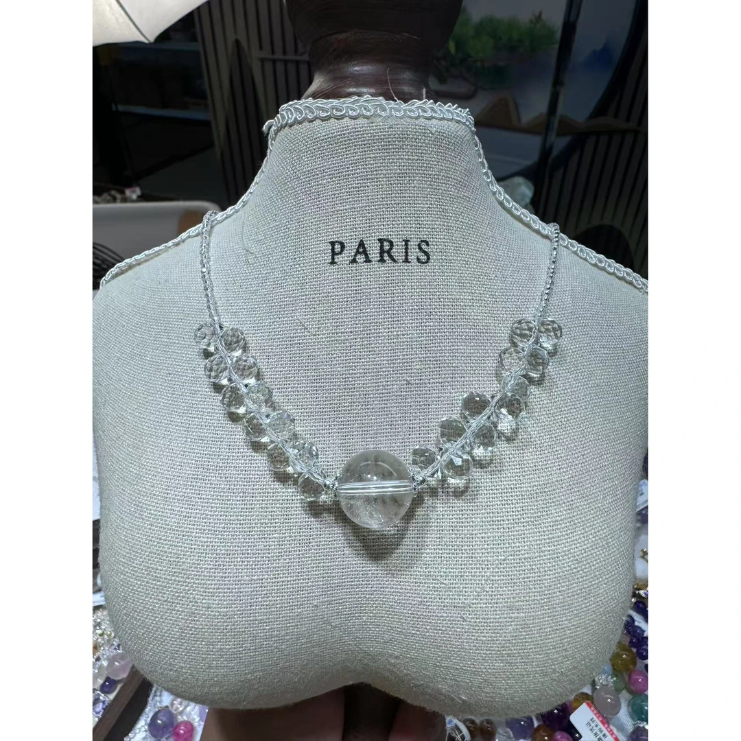 1018天然白水晶锁骨链手链15mm+夏季锁骨链项链女手链百搭小众