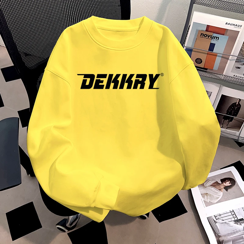 Dekkry潮牌简约字母设计高级感t恤秋冬季纯棉长袖男女重磅ins上衣