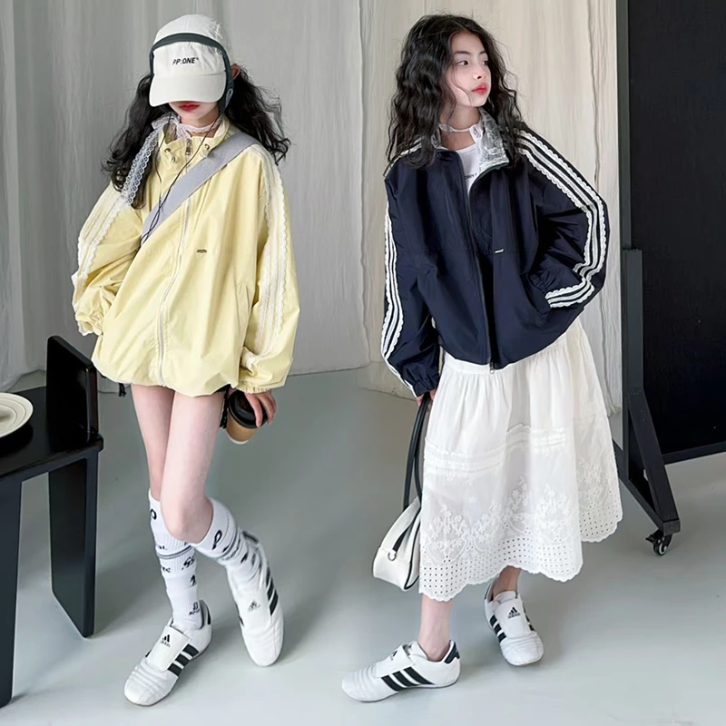 女童春季休闲百搭上衣2025年中大童炸街春装外套连衣裙套装初中生