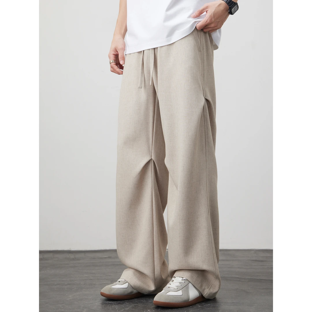 Kuvine2025夏季轻薄亚麻弹力简约透气宽松直筒百搭男生外穿休闲裤