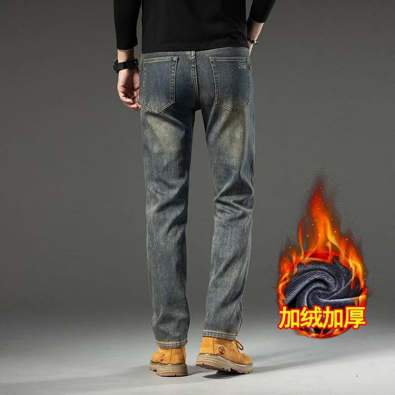 2025秋冬季保罗正品男士加绒加厚牛仔裤爆款弹力百搭直筒宽松水洗