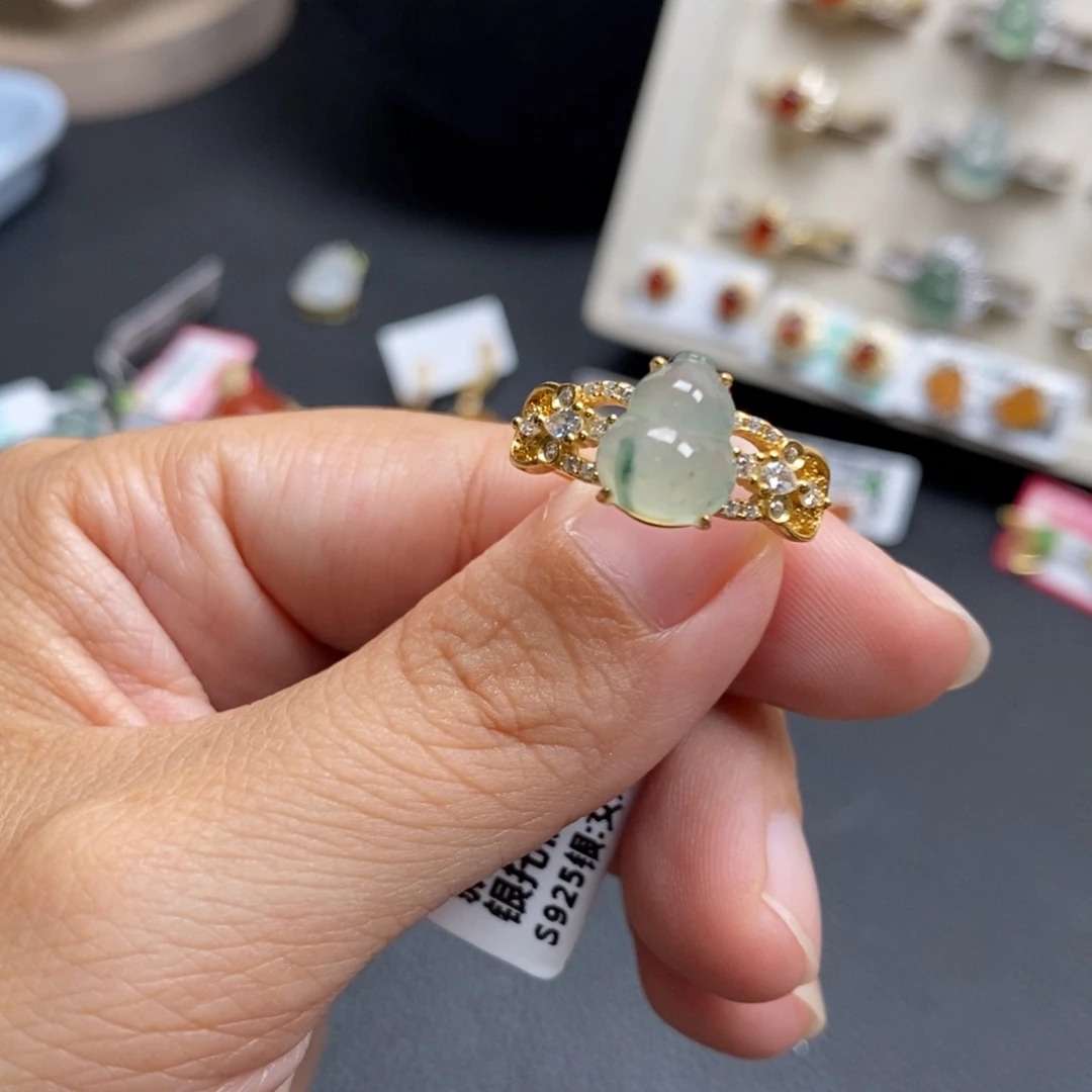 翡翠银S925镶嵌戒指有水线