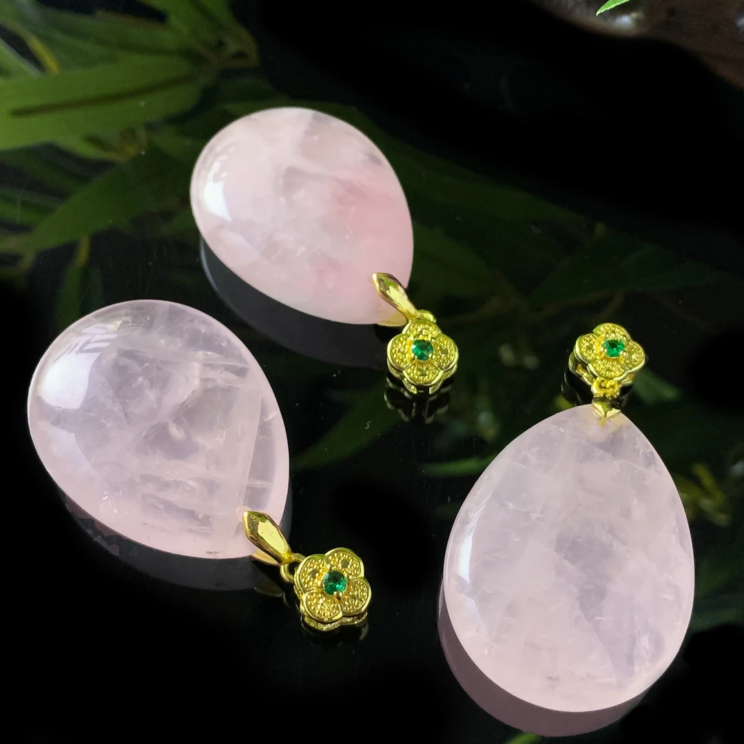 C11085【福嘟嘟】冰花芙蓉晶粉水晶水滴吊坠-配链-多样性只发一件