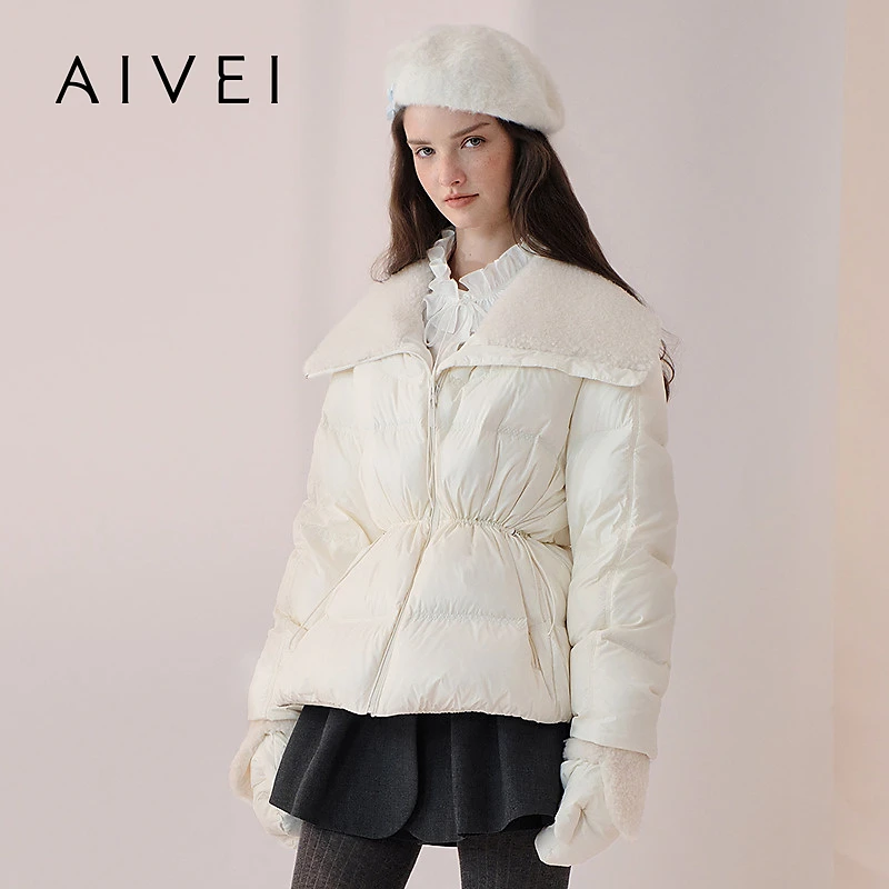AIVEI欣贺艾薇2025冬季新减龄气质感收腰龟背白色羽绒服XRV7G39B
