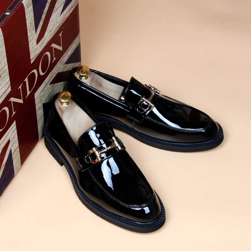 休闲皮鞋男正装商务英伦亮面一脚蹬男鞋青年内增高加绒豆豆鞋