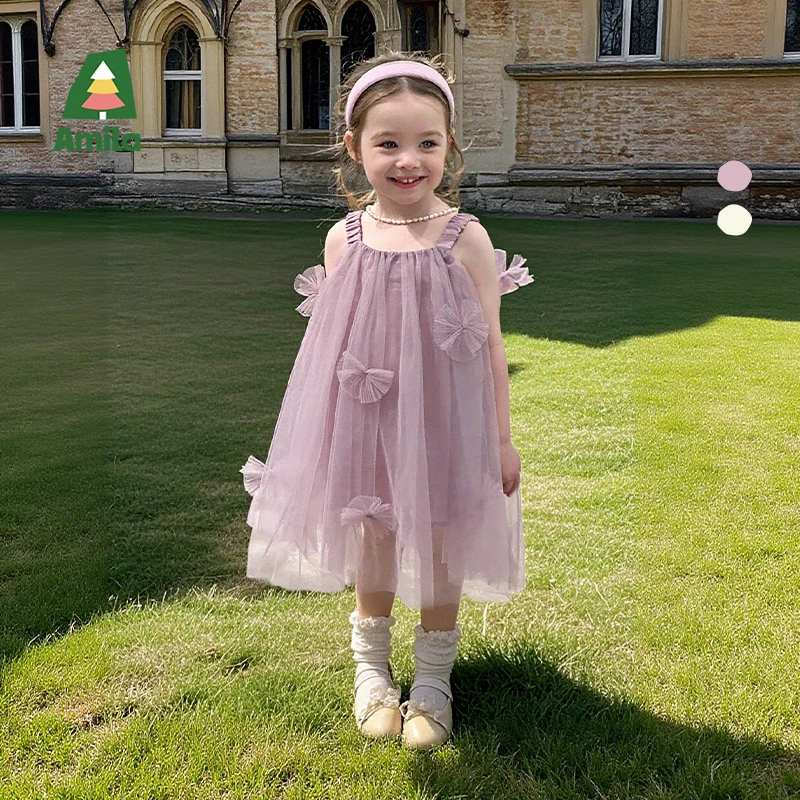 Amila啊咪啦2025夏季新款轻盈网纱女童连衣裙XX5LY259