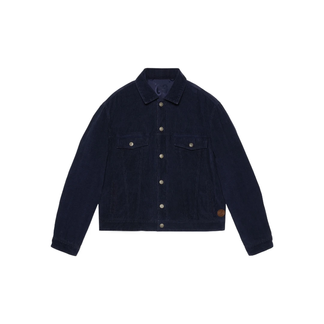 99新 GUCCI/古驰 6018/蓝色字母logo满印双面穿棉服/52码/99新