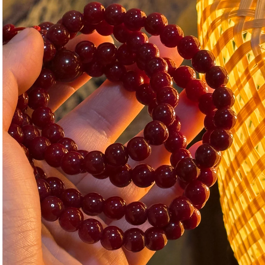 非金属玻璃手链 藏传红琉璃怀业念珠串珠红色时尚情侣轻奢手串