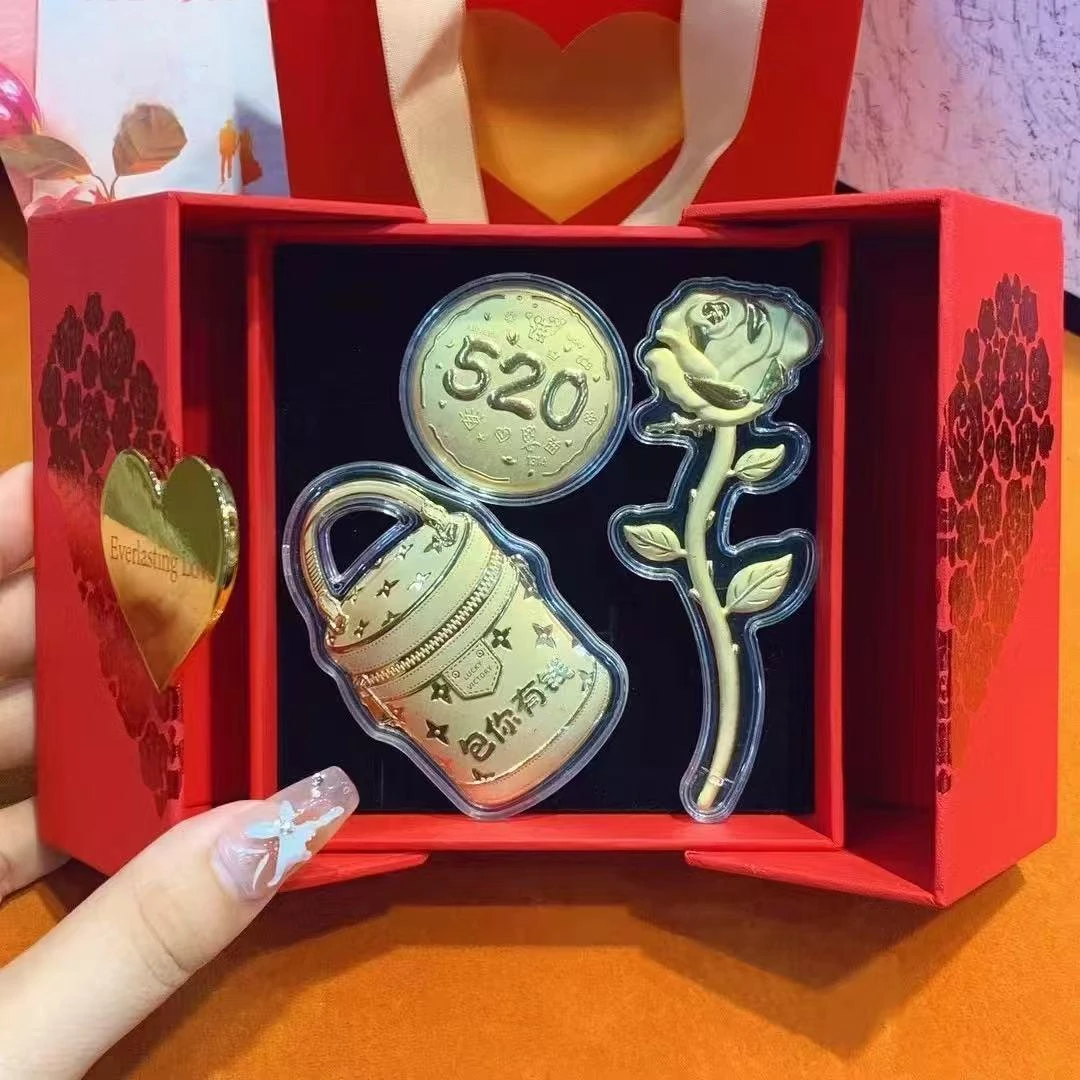 爱心999金饼520情人节我爱你大饼礼物一心一意LOVE玫瑰花