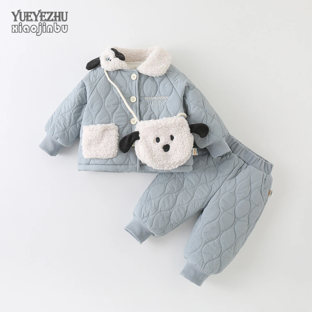 婴幼儿绗棉套装秋冬韩版卡通男宝宝夹棉保暖衣服冬季婴幼儿两件套