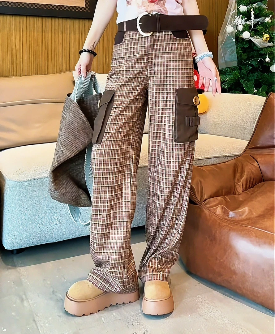 z4625 CC推荐 格子宽松阔腿复古休闲裤