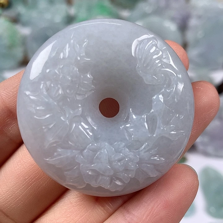 颈饰未镶嵌翡翠花开富贵平安扣两面工艺福利