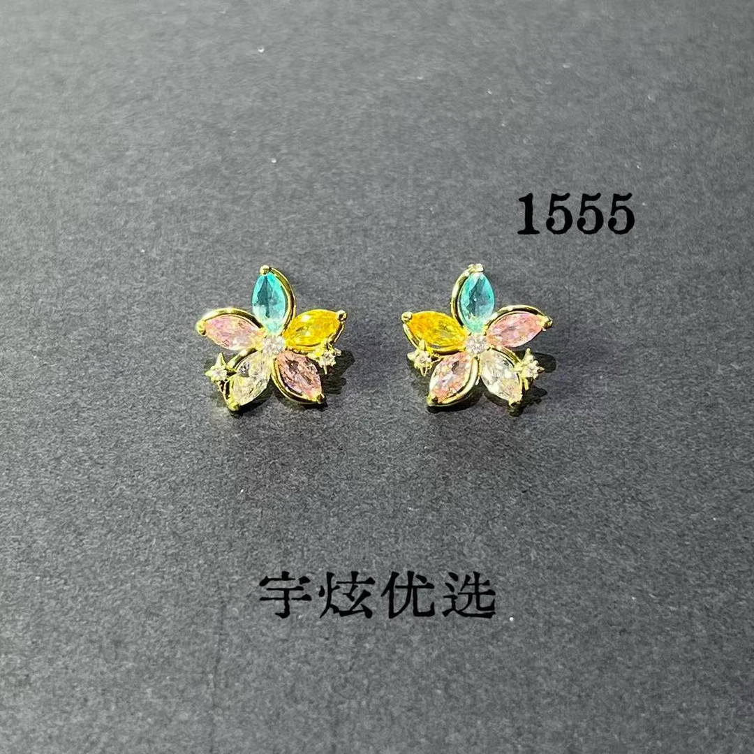 黄铜合成锆石耳饰 时尚百搭耳钉小众1555