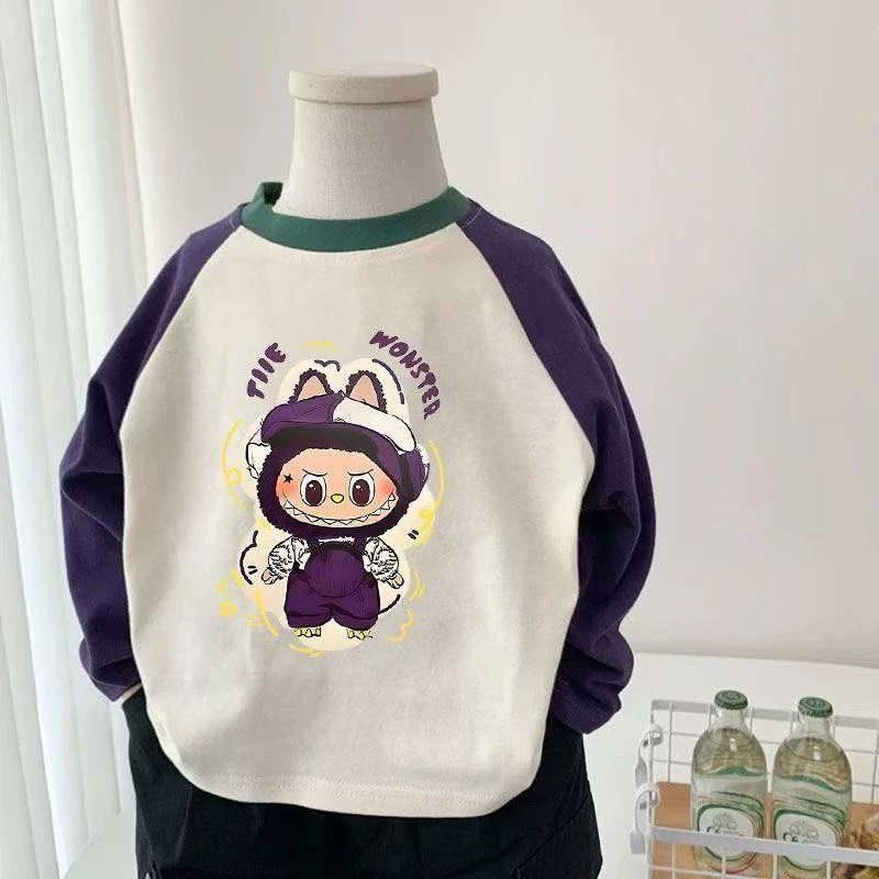 儿童男童春秋服装长袖童装中小童印花t恤女宝宝秋装卡通圆领上衣