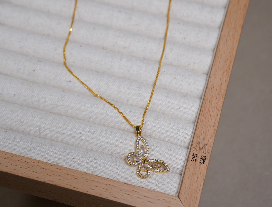 链子925银锆石 时尚小众设计百搭坠饰气质满钻坠链银镀金肖邦链