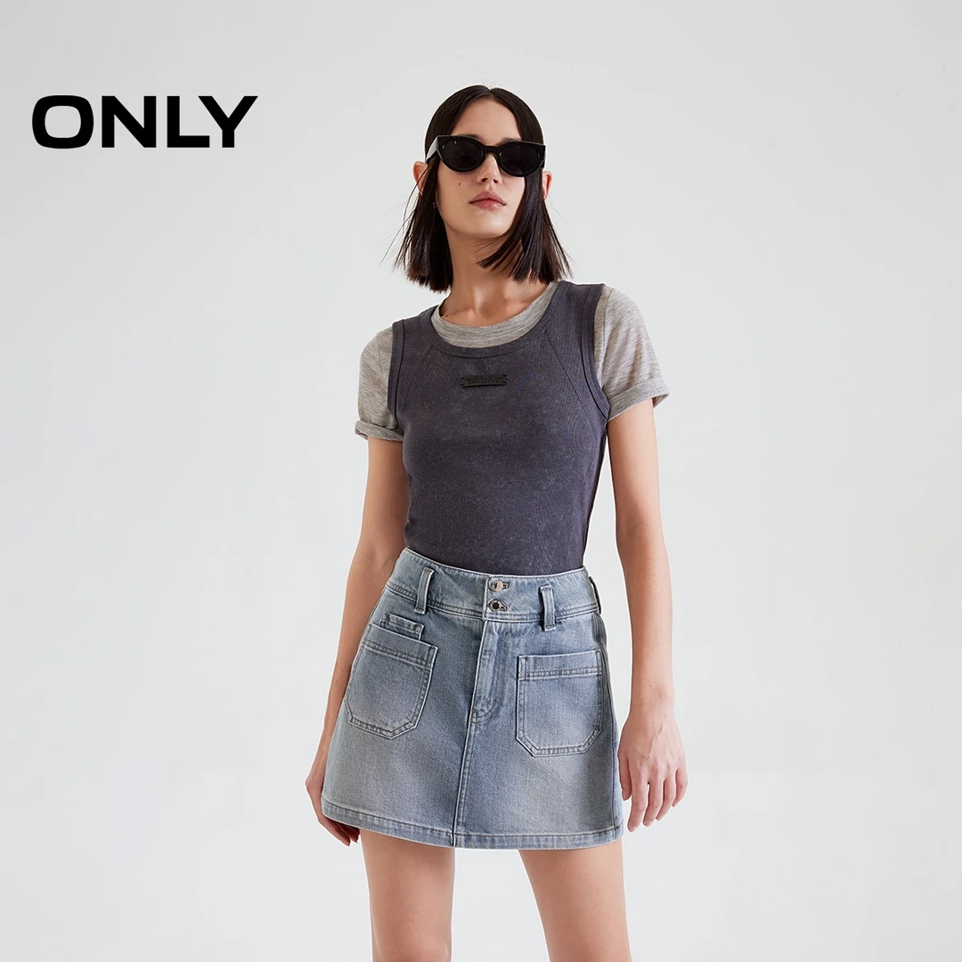 ONLY夏季设计感高腰显瘦A字裙裤短裤牛仔裤女纯欲慵懒风125143001