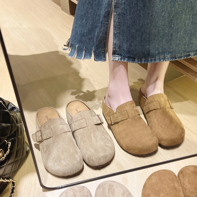 春夏芒果头夏季内增高复古反绒包头拖软底包头半托防滑百搭