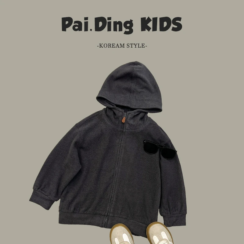 【西西】秋装儿童韩版时尚简约纯色户外休闲宽松连帽外套SJ4387