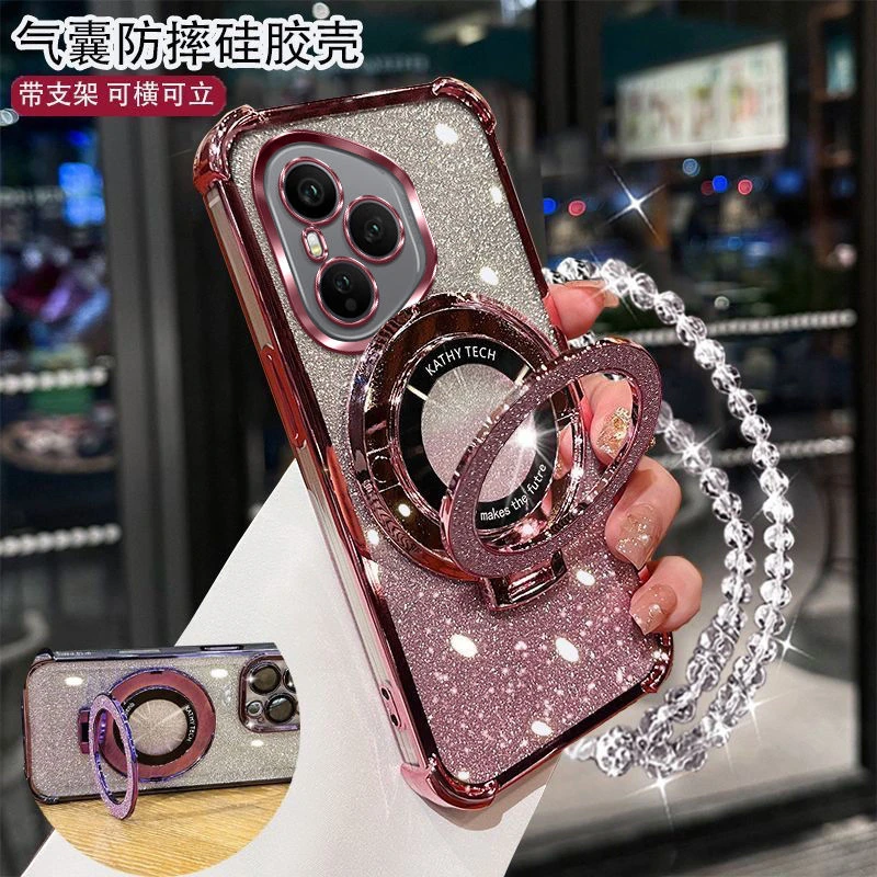 气囊防摔荣耀400PRO手机壳高级感女新款全包镜头闪粉支架软壳可爱