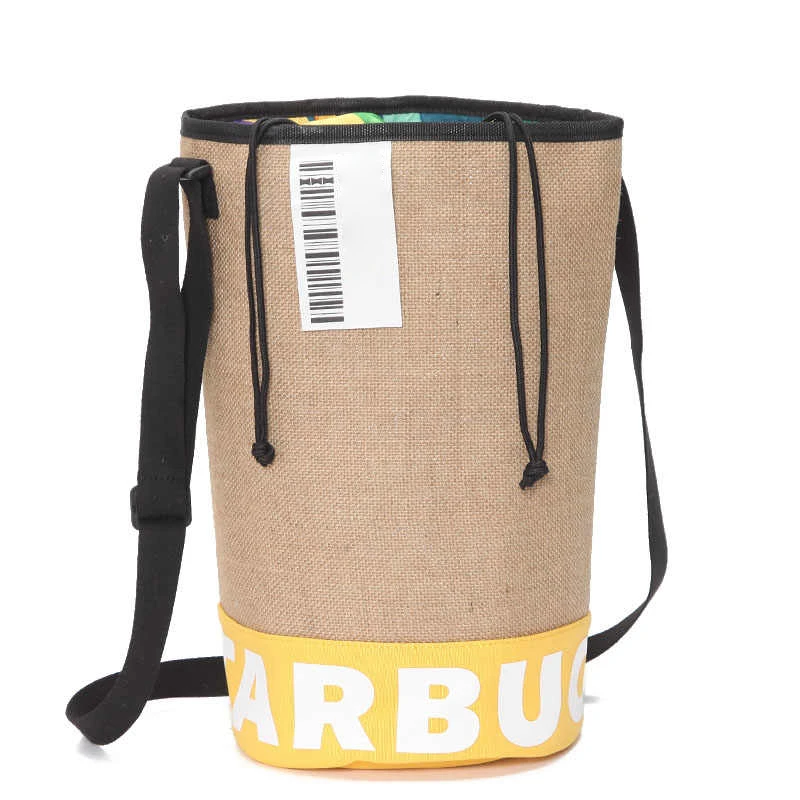 E616粽子包亚麻编制草编水桶斜挎包大容量单肩手提斜跨包