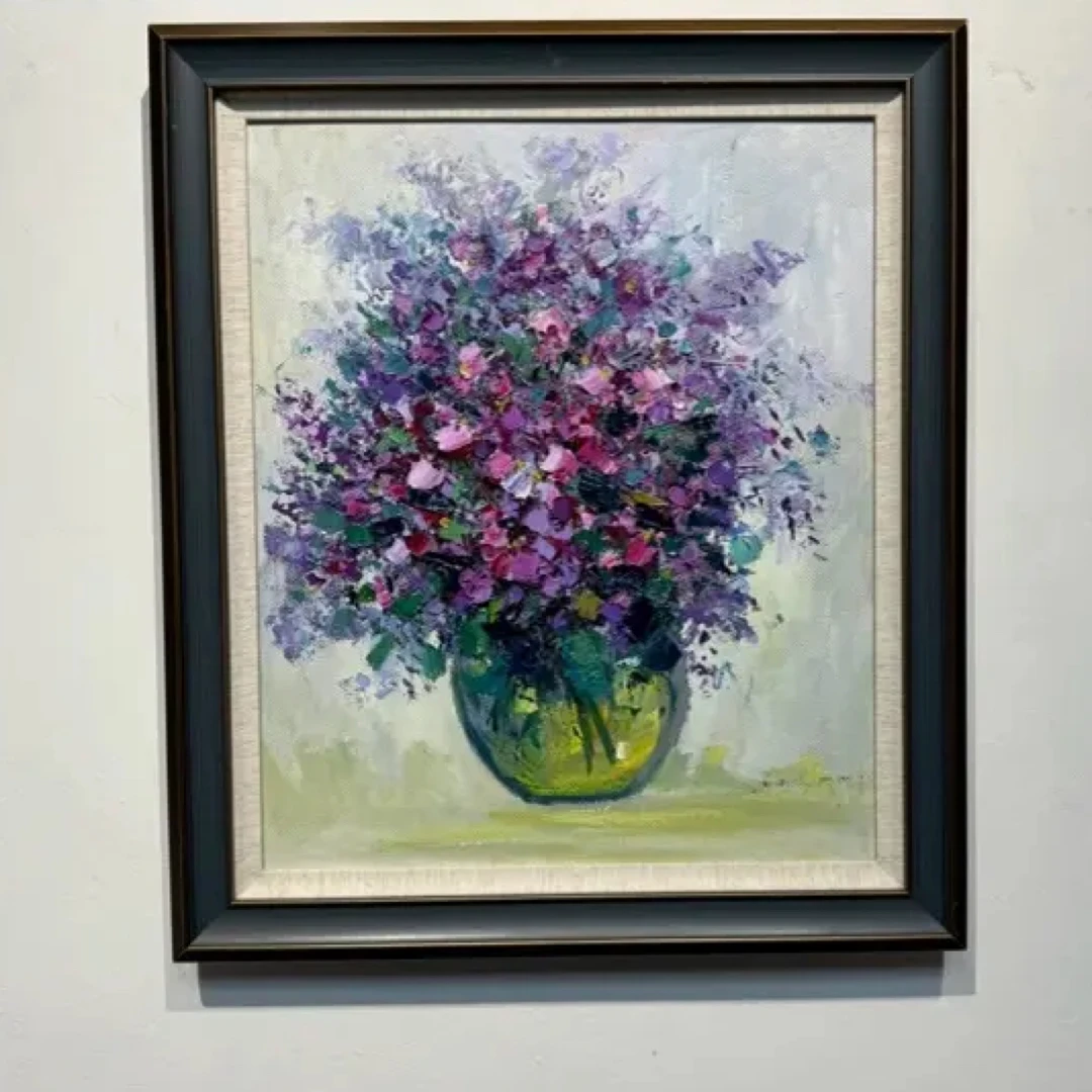 紫丁香油画花卉装饰画适合客厅沙发背景墙