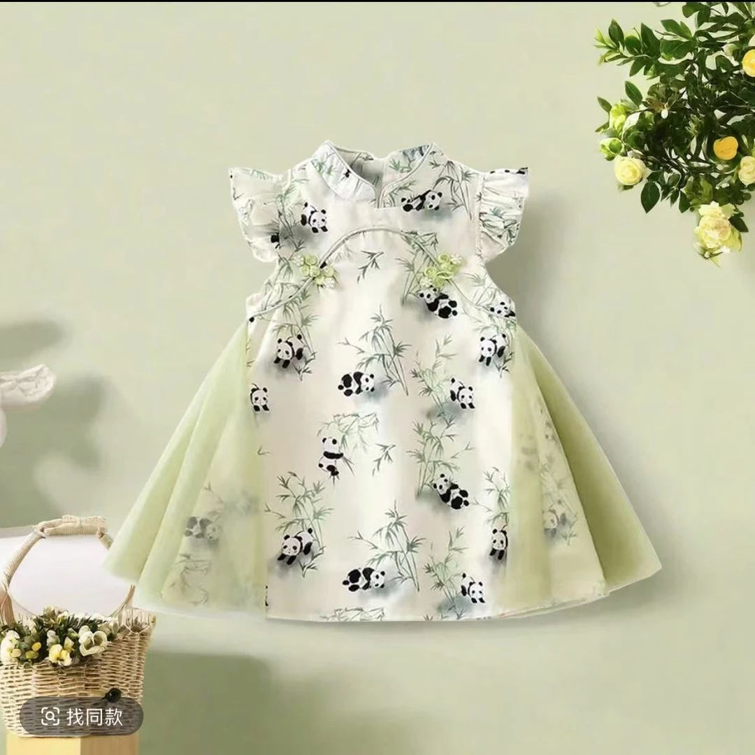 女童夏装立体旗袍拼接连衣裙女宝裙子（实物以直播间讲解为准）