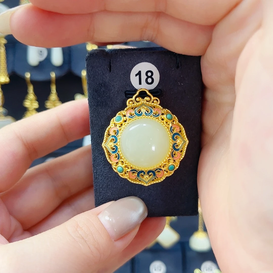 和田玉银S925镀金镶嵌颈饰