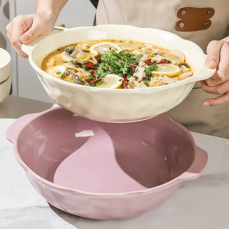 酸菜鱼大盆碗家用双耳大汤碗水煮鱼毛血旺大号盘子碗专用陶瓷汤盆