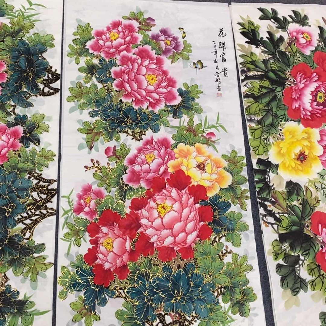 国画尺寸140✖️70四尺精品手绘金线牡丹