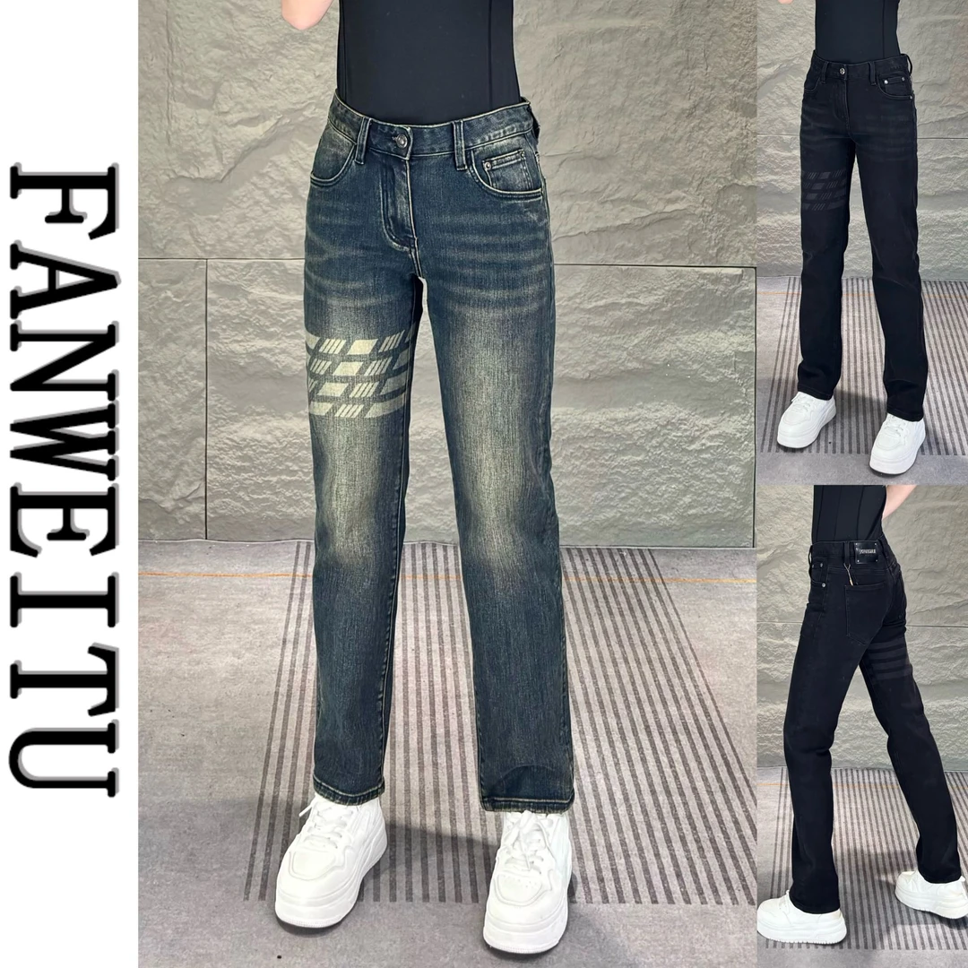 秋冬款男士定制提纹设计修身直筒牛仔裤休闲百搭复古牛仔裤3215